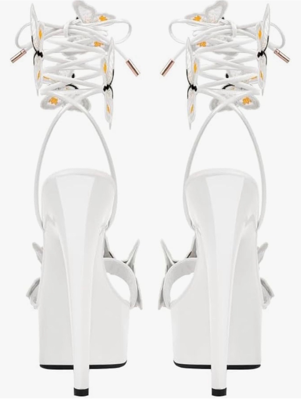 Miss Heel - NEW - White, Brown, & Blue Butterfly Lace-Up Platform Sandal - Picture 3 of 7